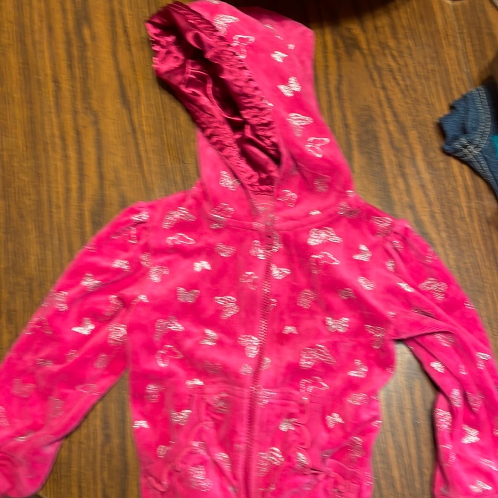 Girls 3t Arizona pink and silver butterfly my zip up hoodie with ruffle pockets